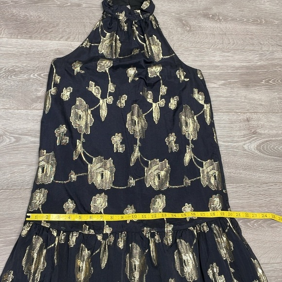 NWOT Express Halter Tiered Maxi Dress Black and Metallic Gold Floral Rose XS - Picture 10 of 15